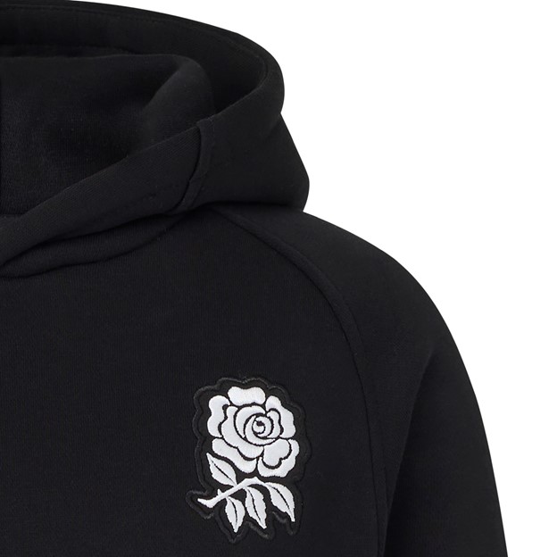England Kids Off Pitch Hoodie 26/27 Castore Black - RFU Rose Close-up